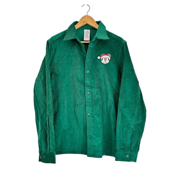 Disney Mickey Christmas Embroidered Corduroy Button Up Shirt Shacket NEW